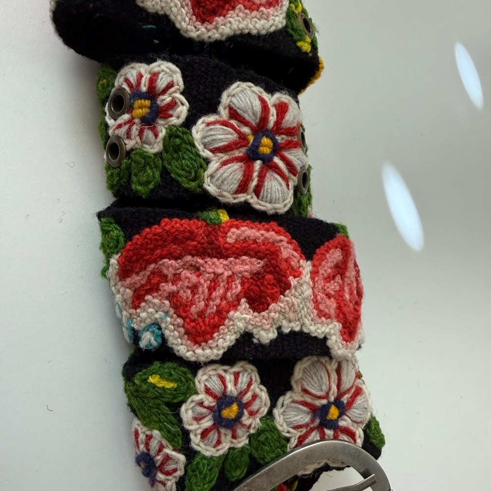 Jenny Krauss Floral Wool Belt Hand Embroidery Wildflowers Boho Artisan Festival - Picture 14 of 16